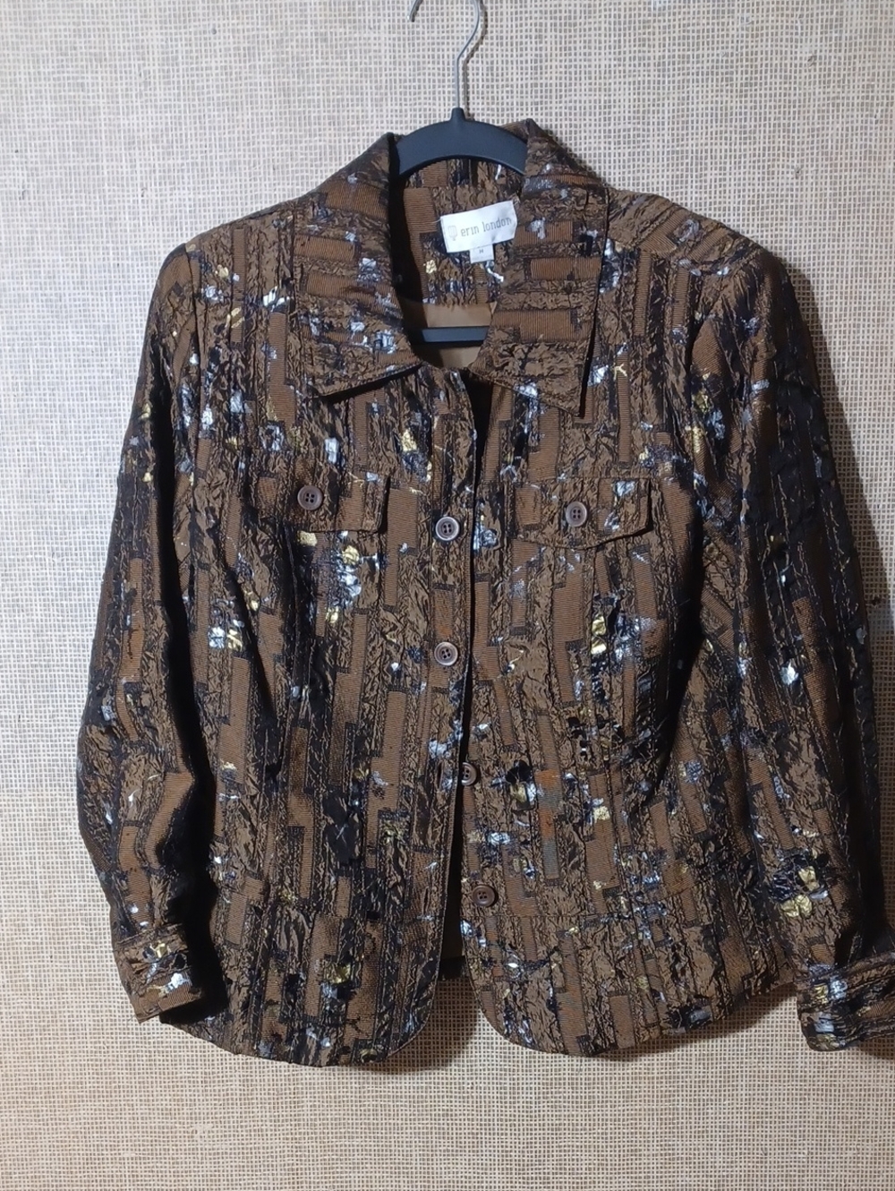 erin london Brown Metallic Abstract Jacquard Jacket Size Medium